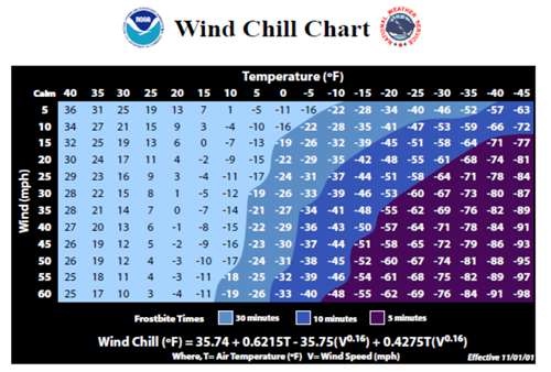 Wind chill chart 